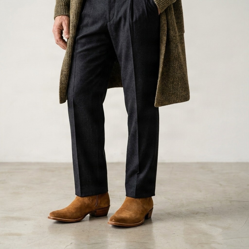 Tan suede cowboy boots pull tab for men