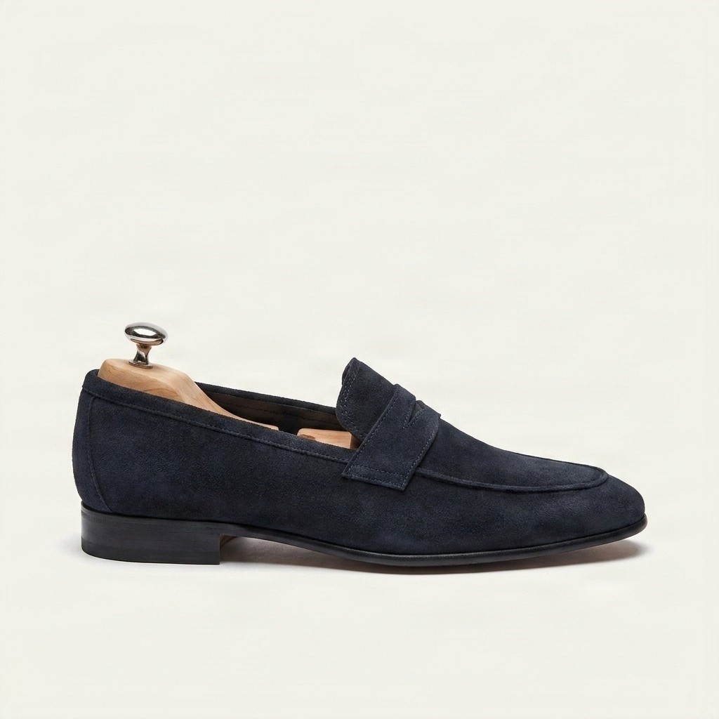 Men's suede penny loafers in navy