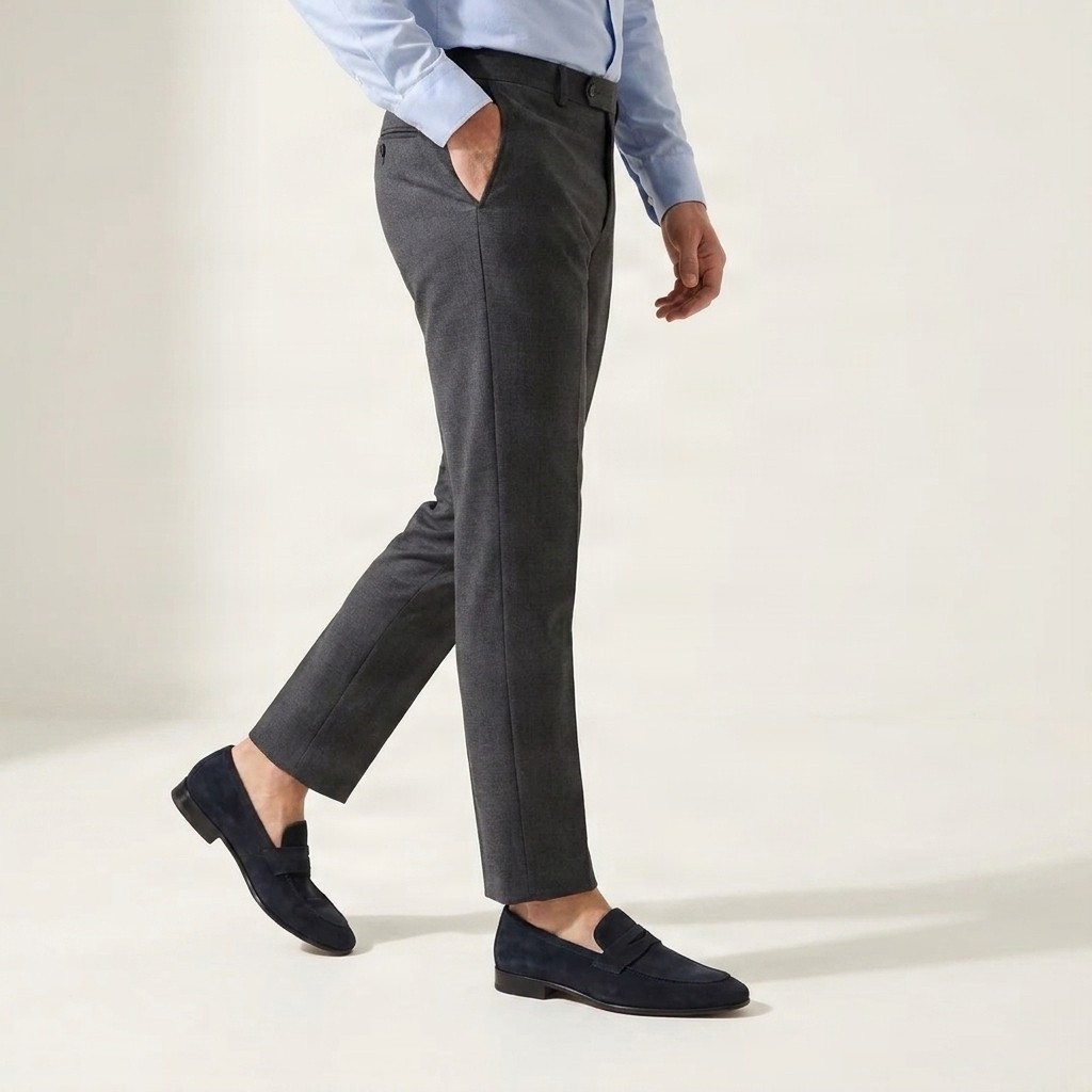 Men's navy suede penny loafers