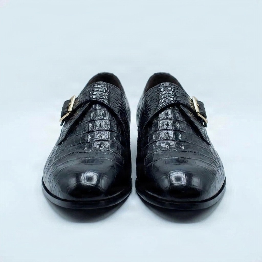 Men's crocodile monk strap shoes in black