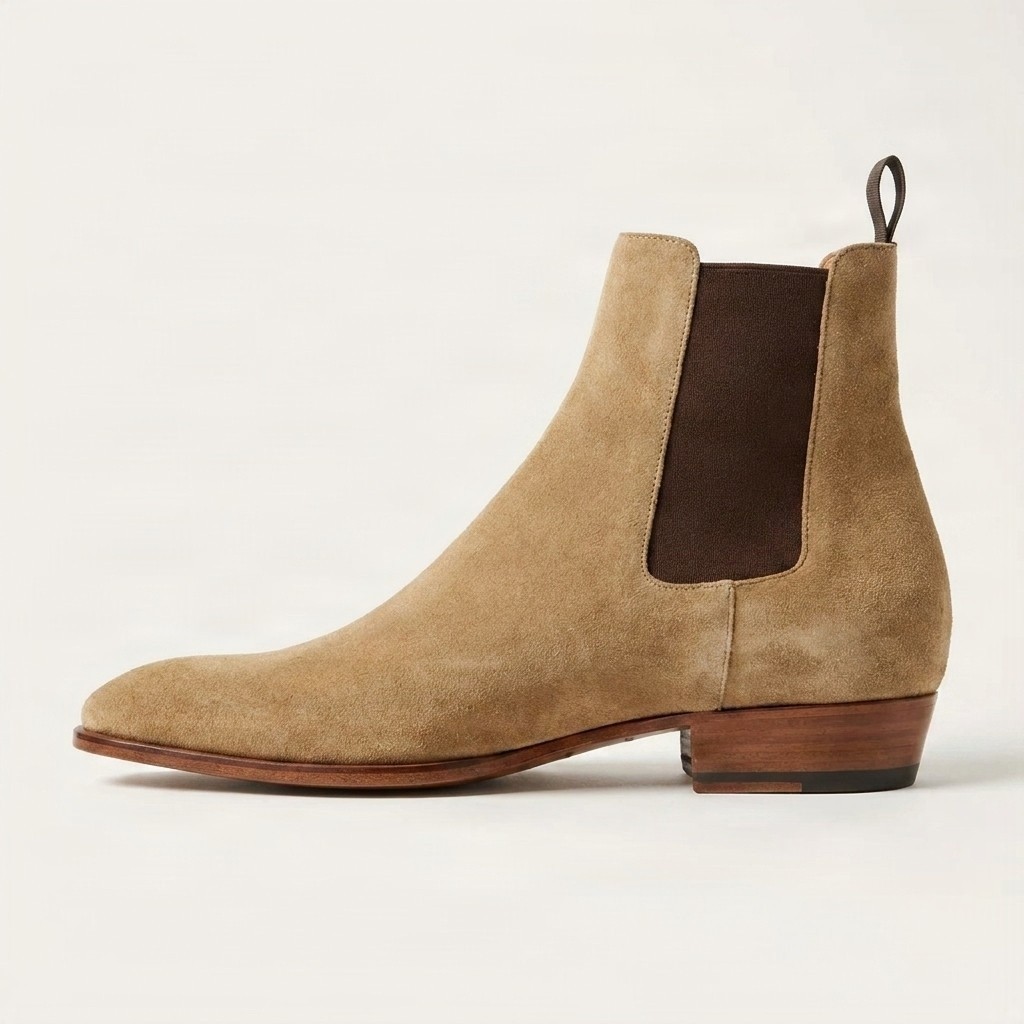 Beige suede chelsea boots for men