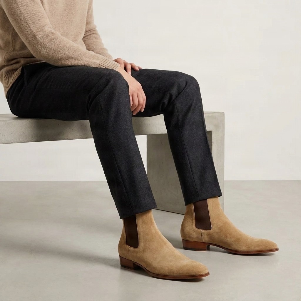 Men's suede chelsea boots in beige