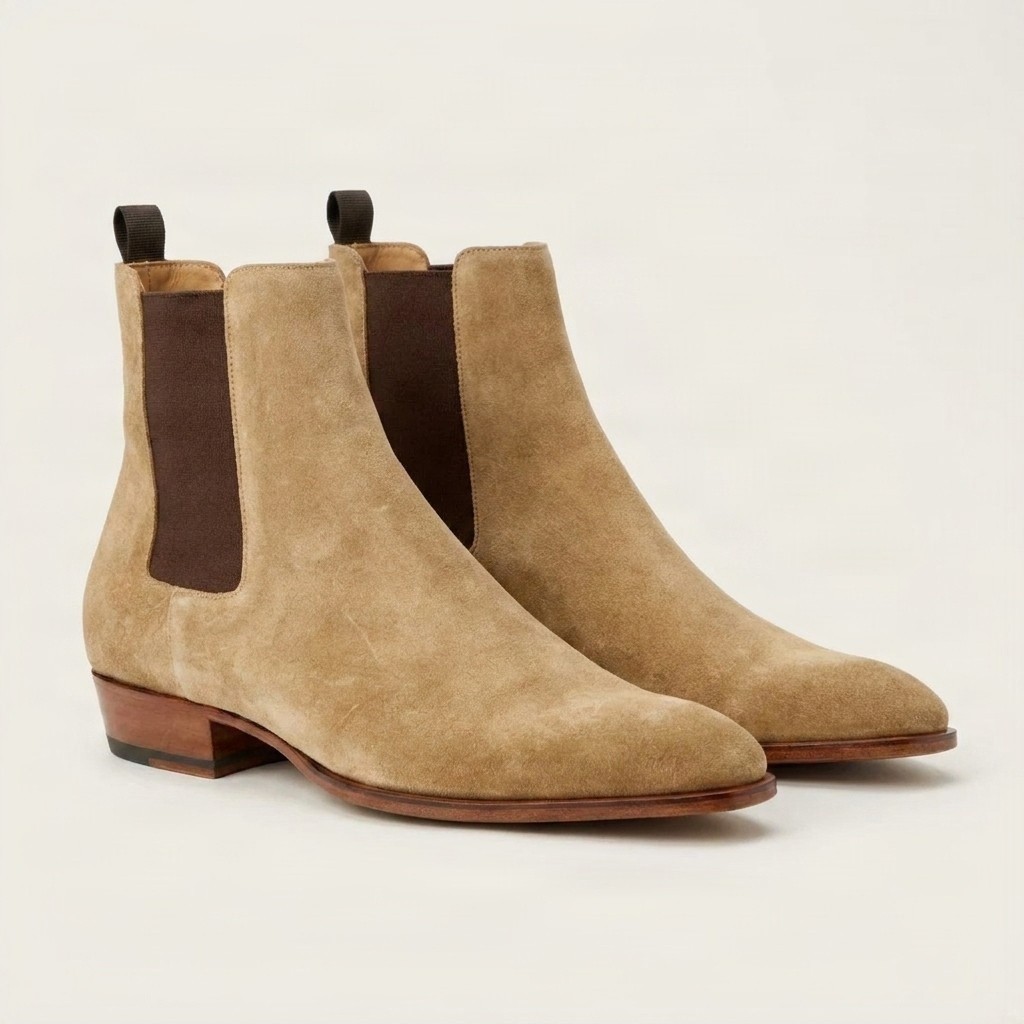 Men's beige suede chelsea boots