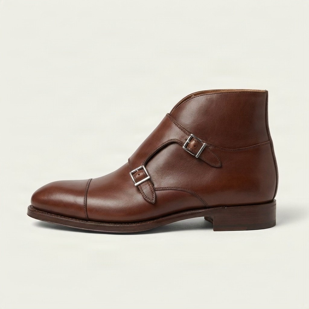 Brown leather ankle boots cap toe two for men