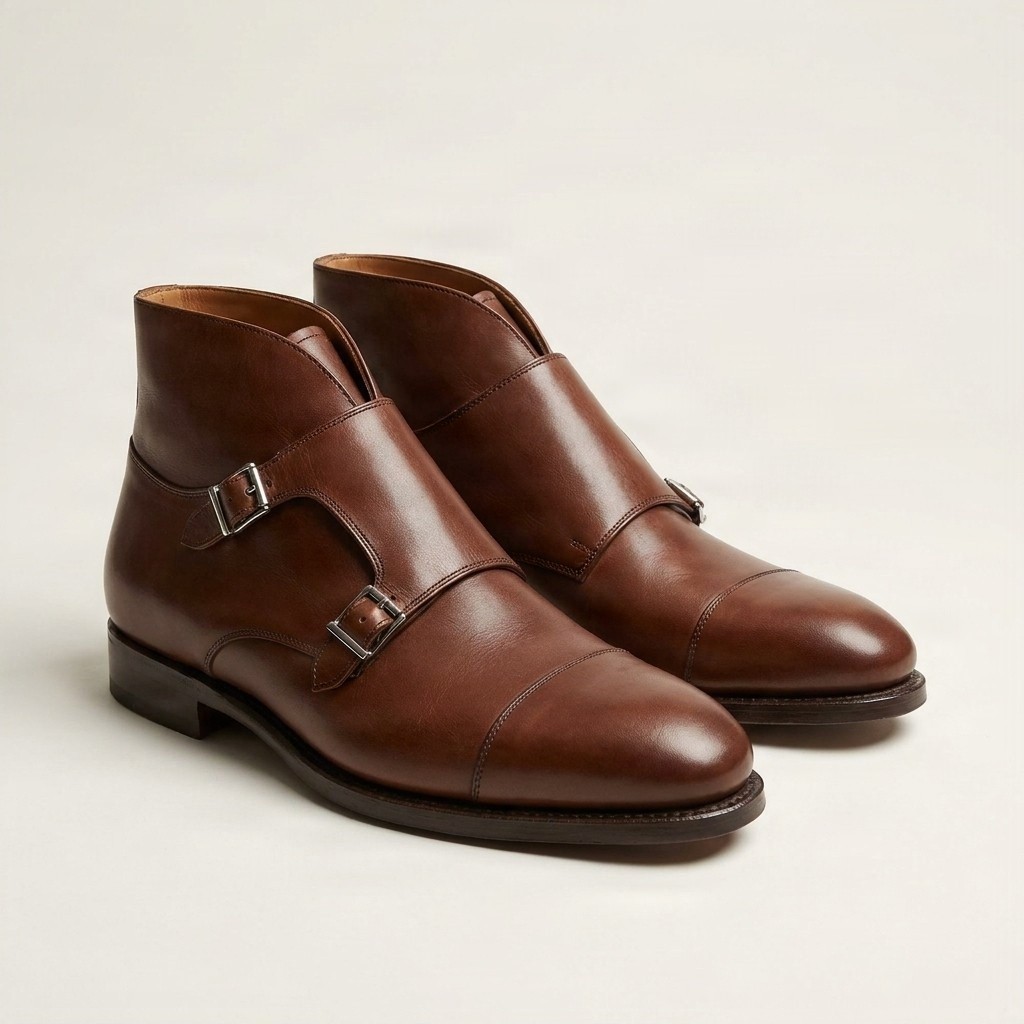 Brown leather ankle boots cap toe two