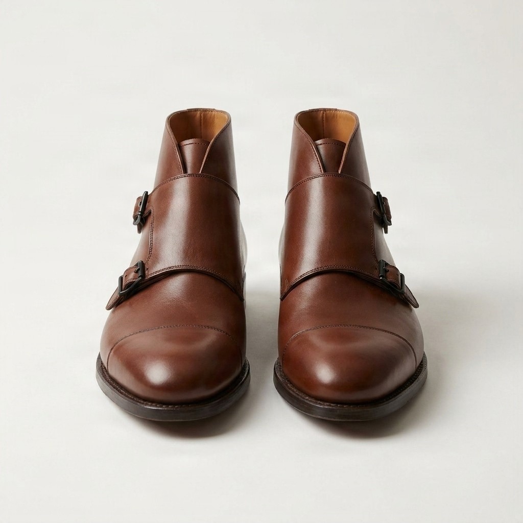 Men's leather ankle boots cap toe two in brown