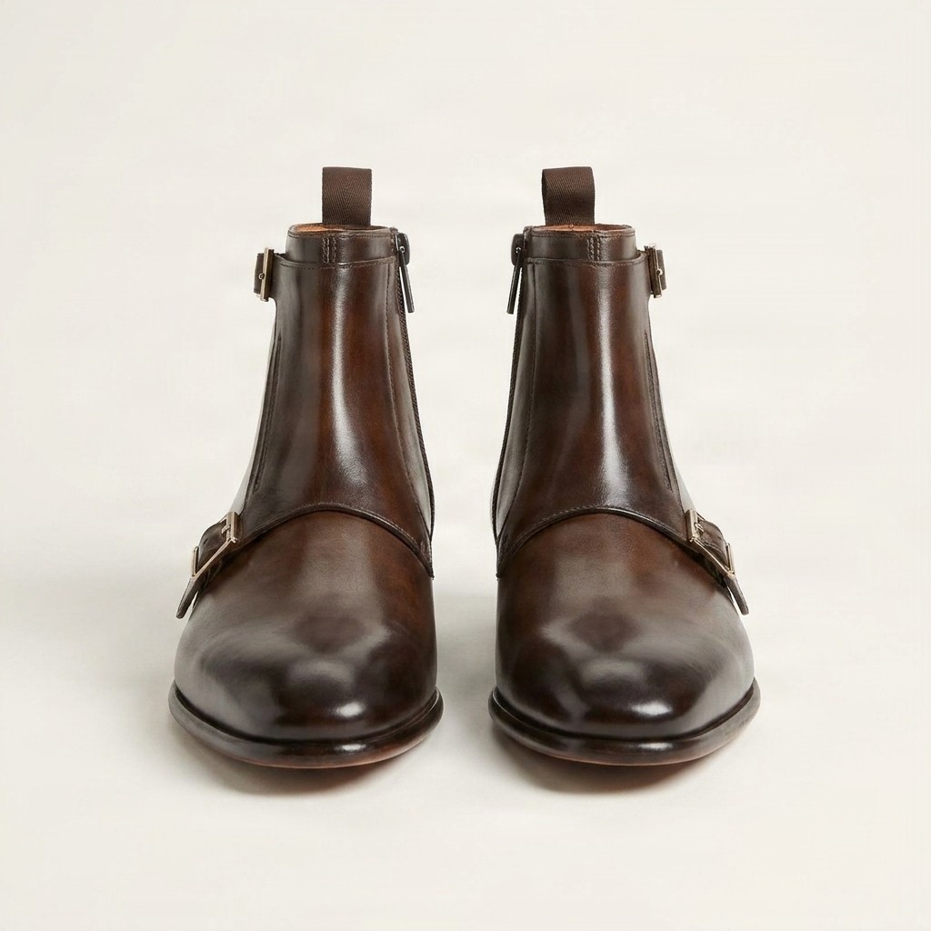 Brown leather ankle boots side zip two for men