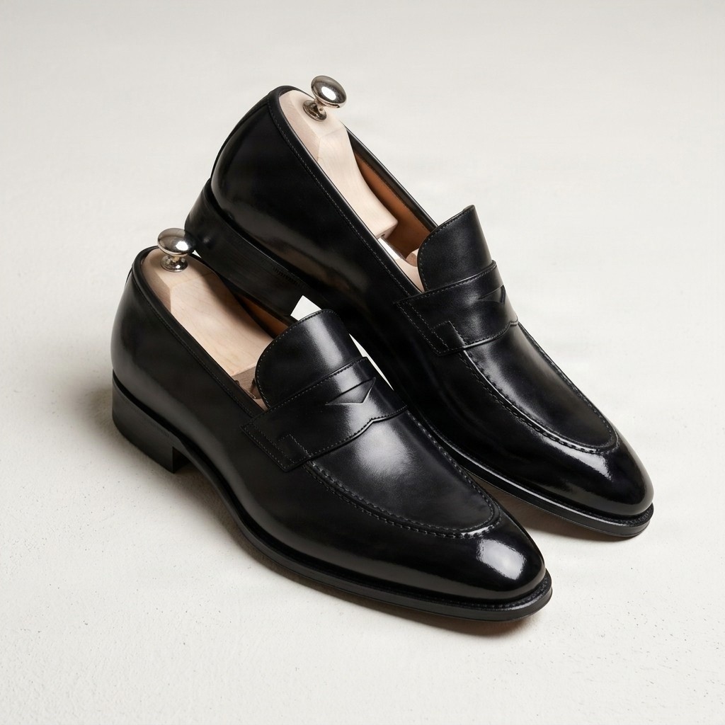 Men's leather penny loafers strap in black