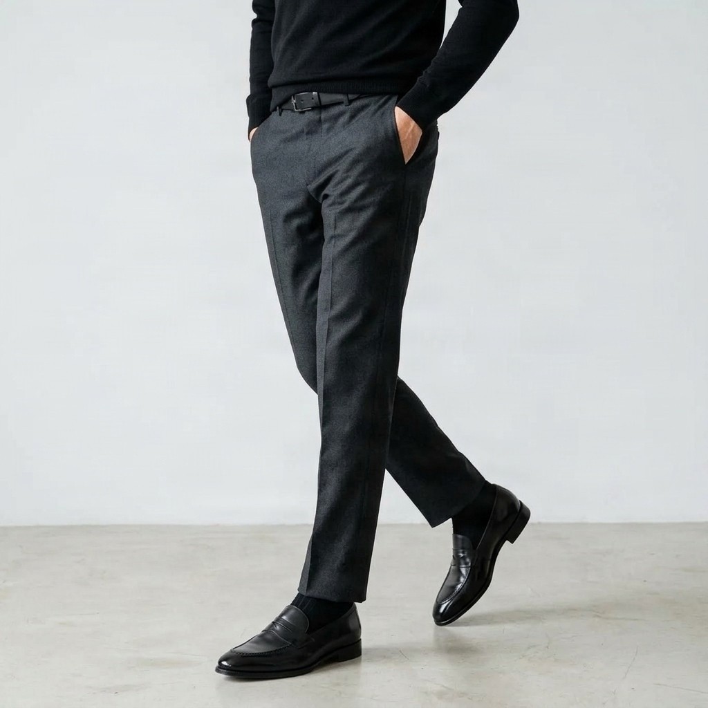 Men's black leather penny loafers strap