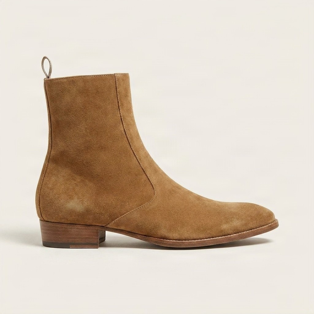 Tan suede chelsea boots side zip for men