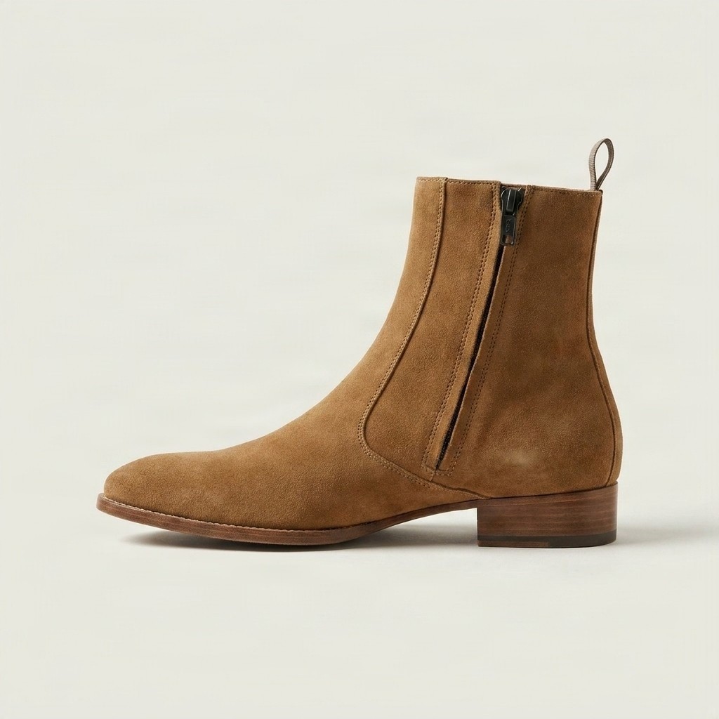 Men's tan suede chelsea boots side zip