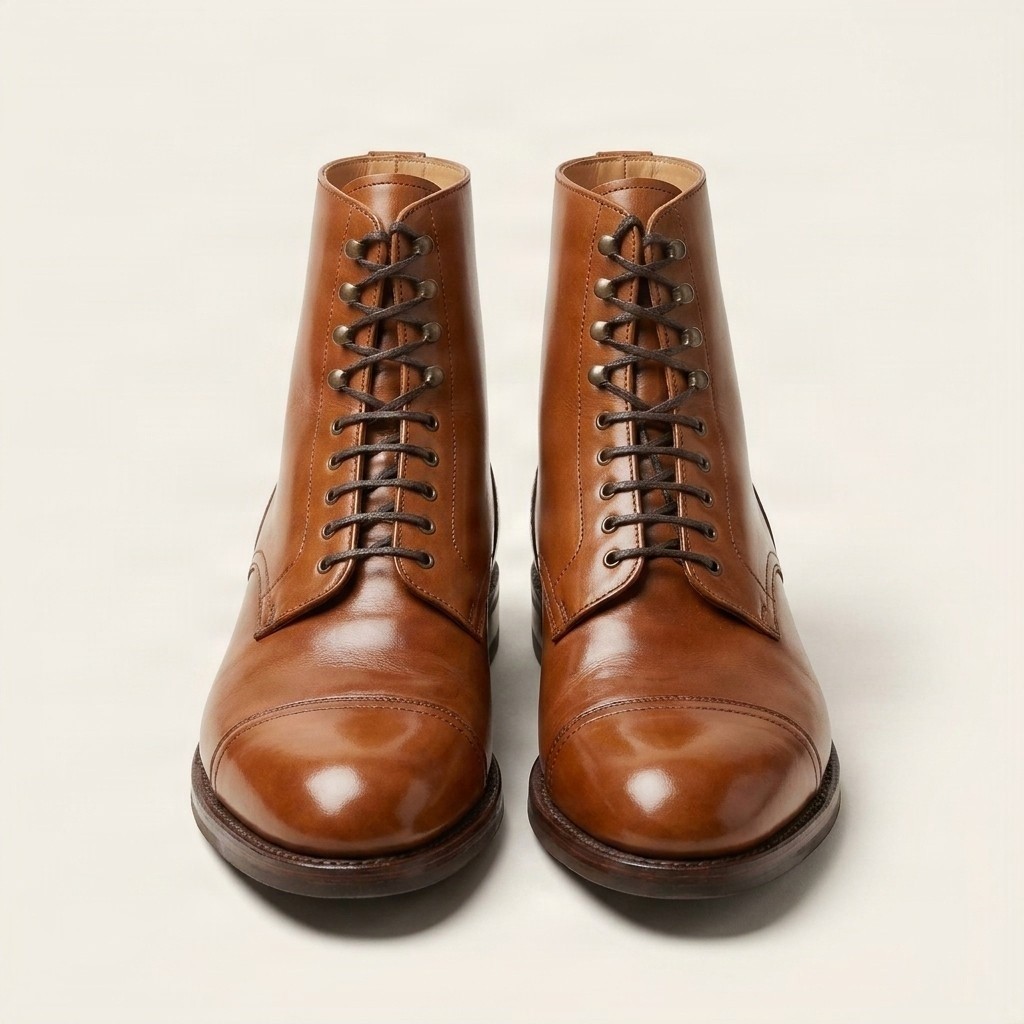 Cognac leather dress boots for men