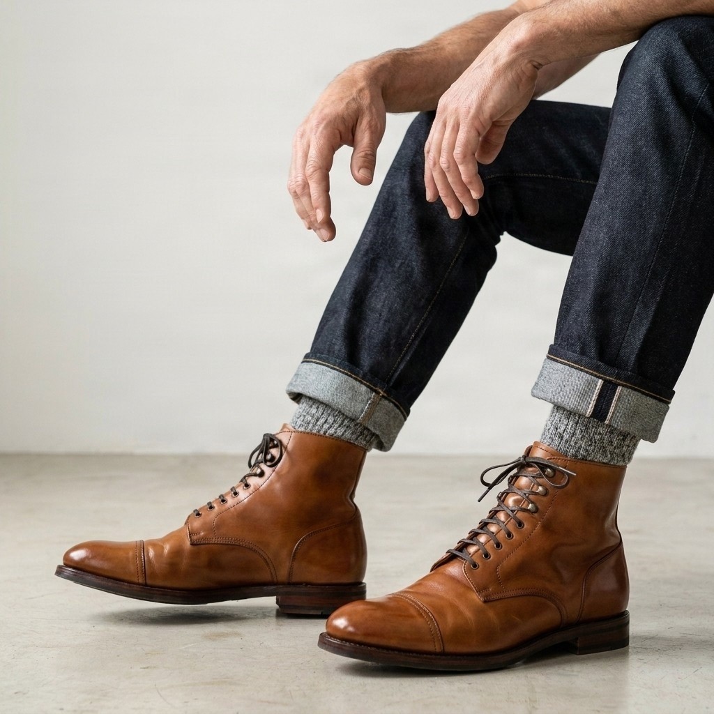 Men's leather dress boots in cognac