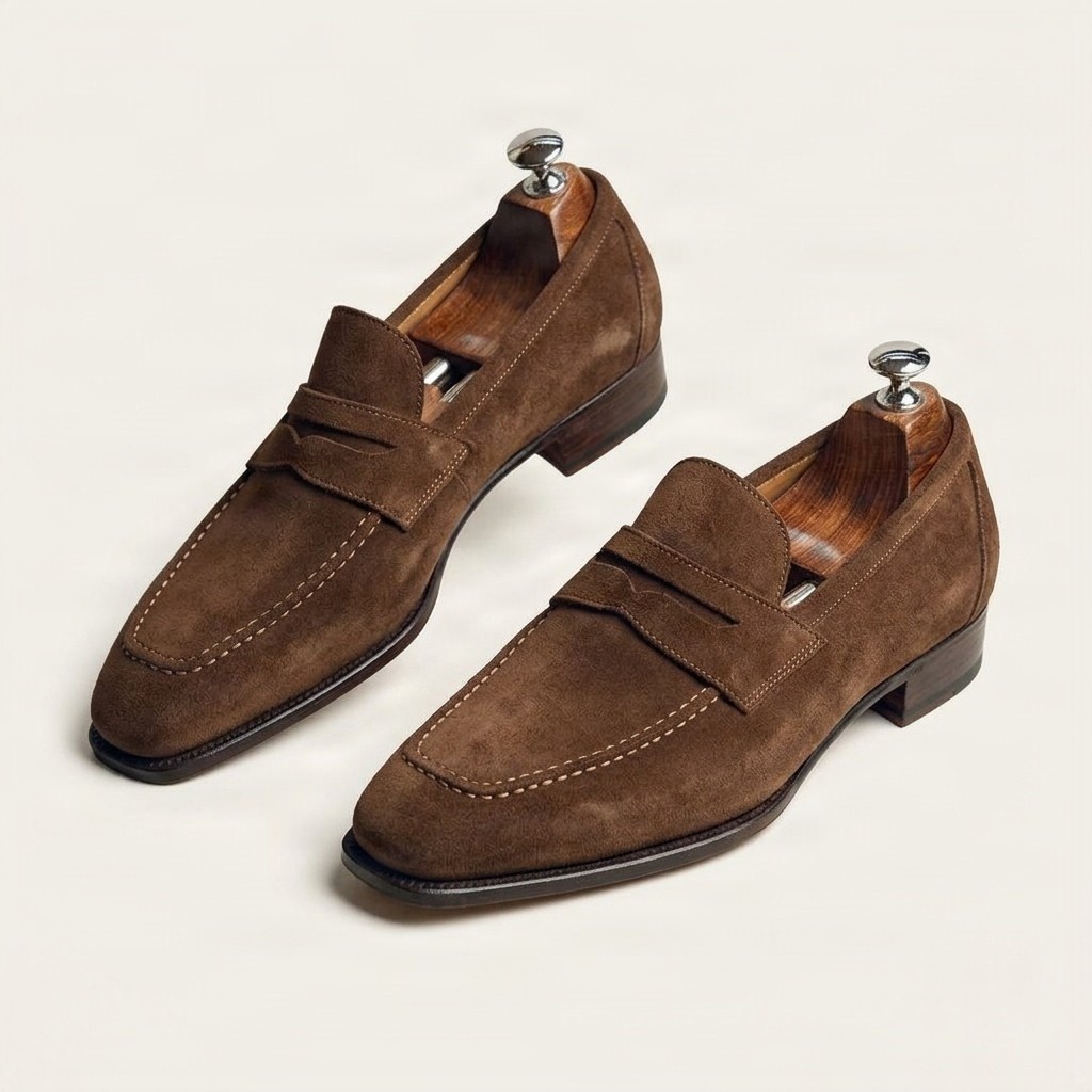 Men's suede penny loafers moc in brown