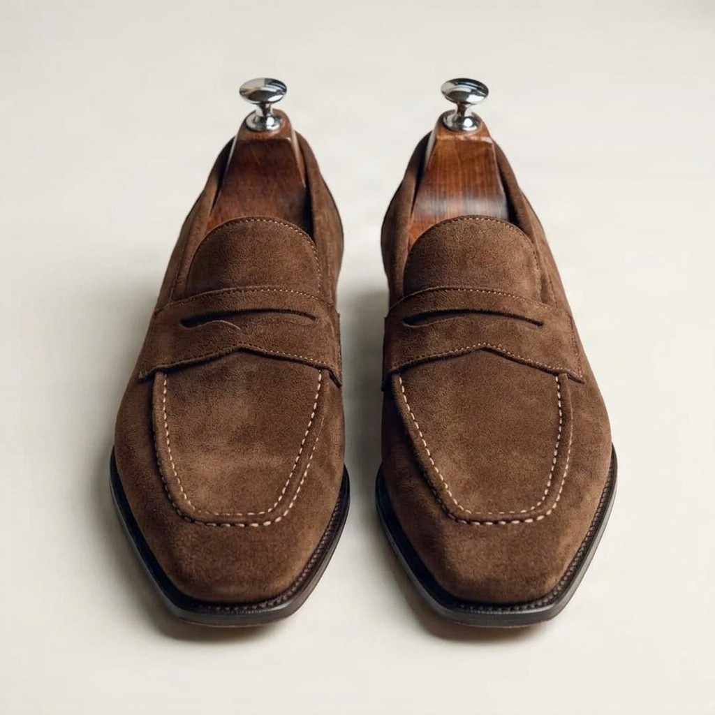 Brown suede penny loafers moc for men
