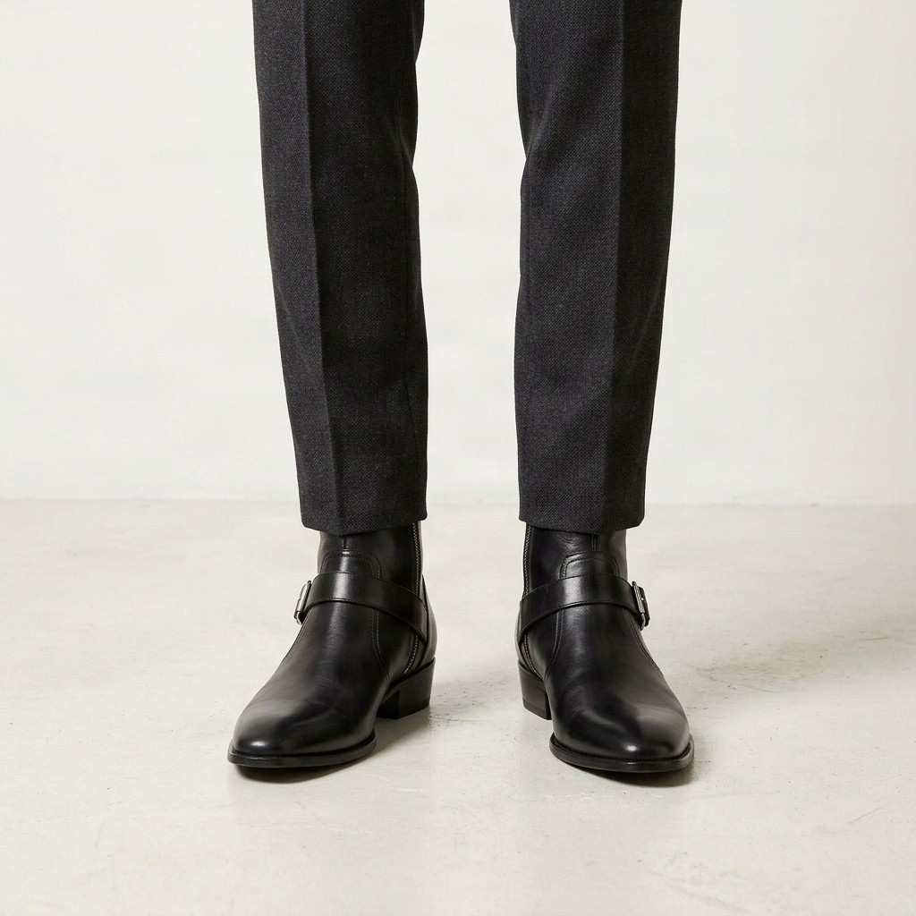 Men's black leather jodhpur boots buckle