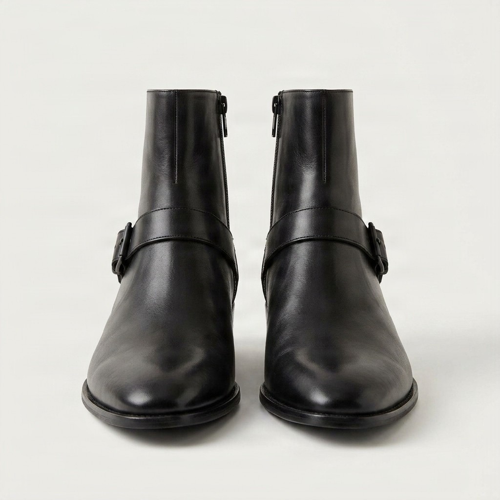 Men's leather jodhpur boots buckle in black