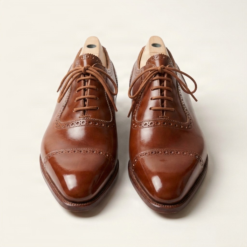 Men's brown leather cap toe brogues punched