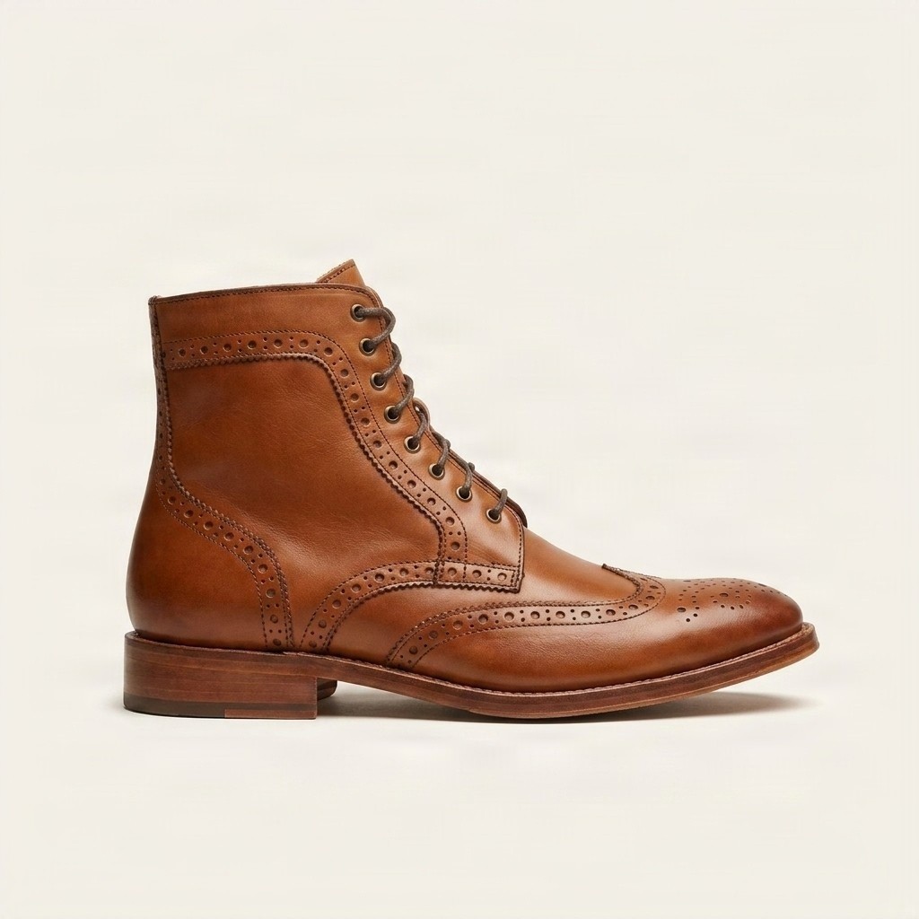 Cognac leather wingtip brogues for men