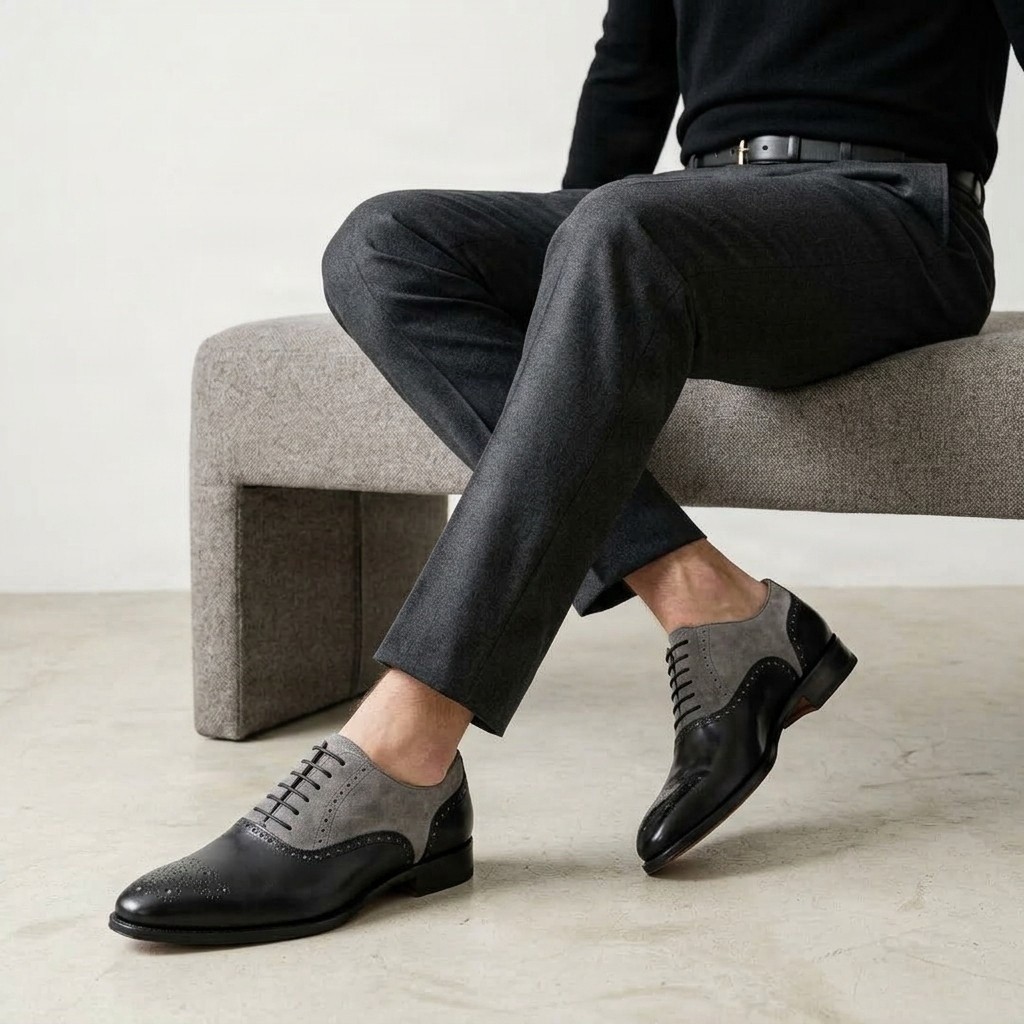 Men's black and grey suede brogues