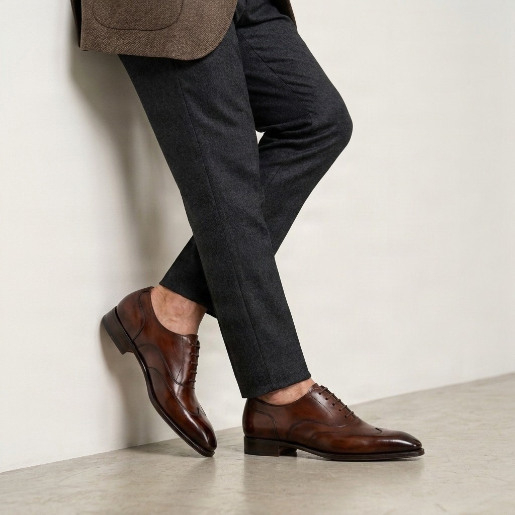 Men's leather derby shoes in brown