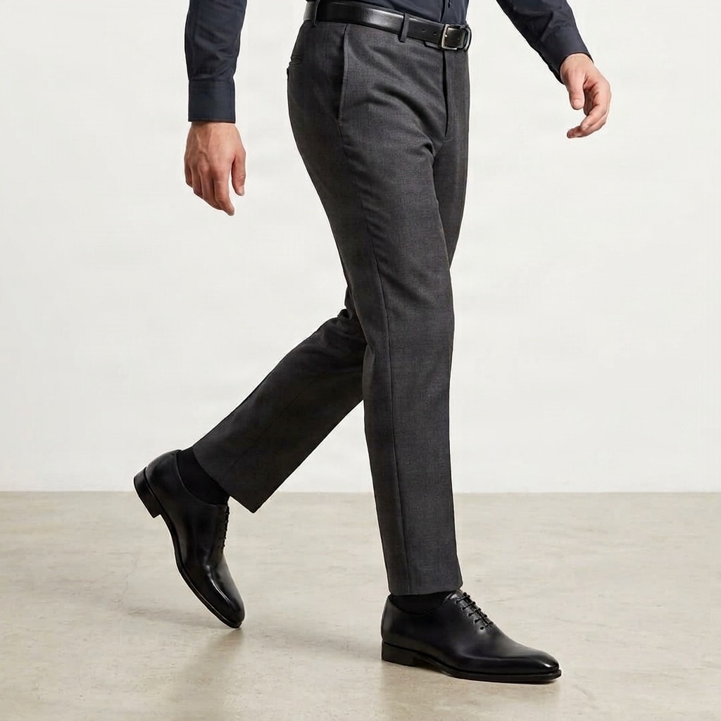 Men's black leather wholecut oxfords pointed toe