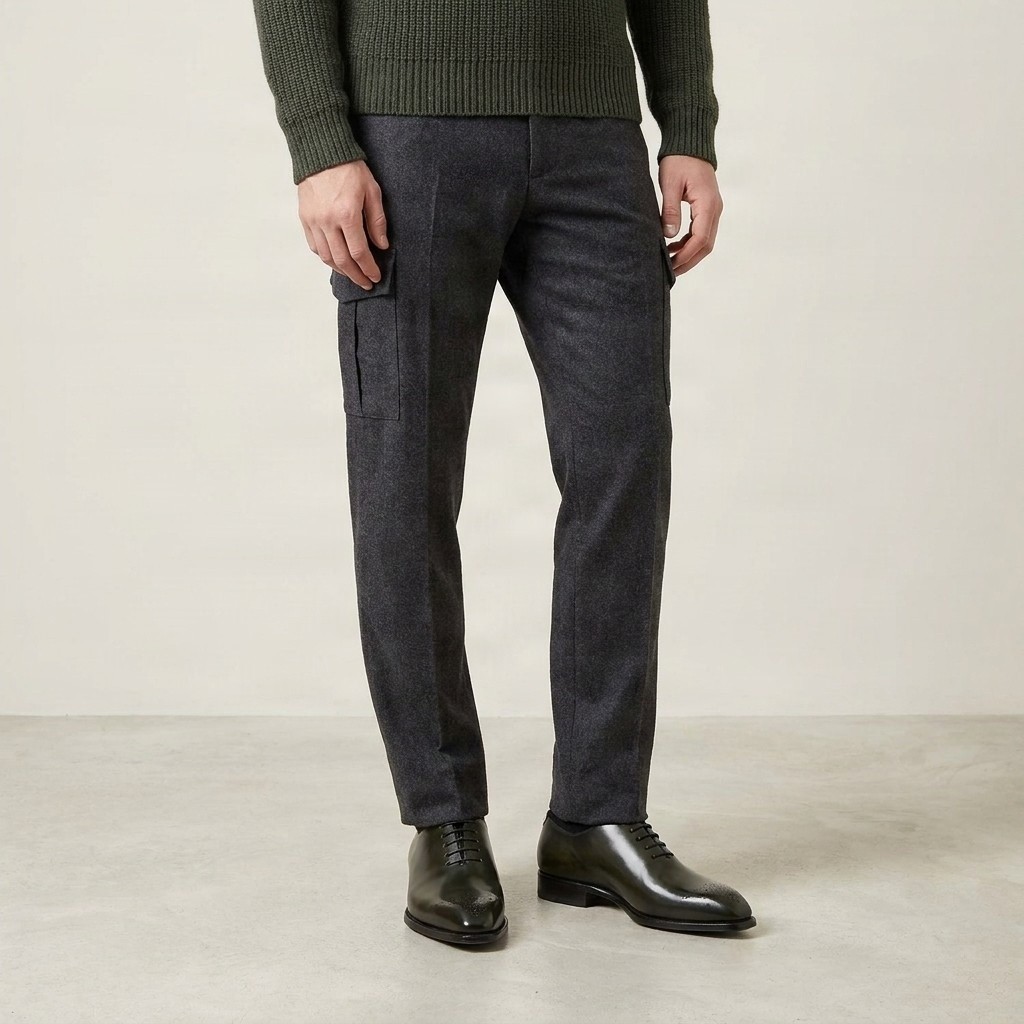 Men's green leather brogues medallion