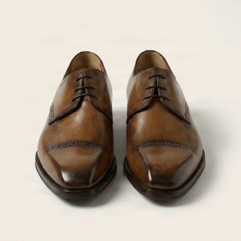 Men's leather cap toe brogues dark in brown