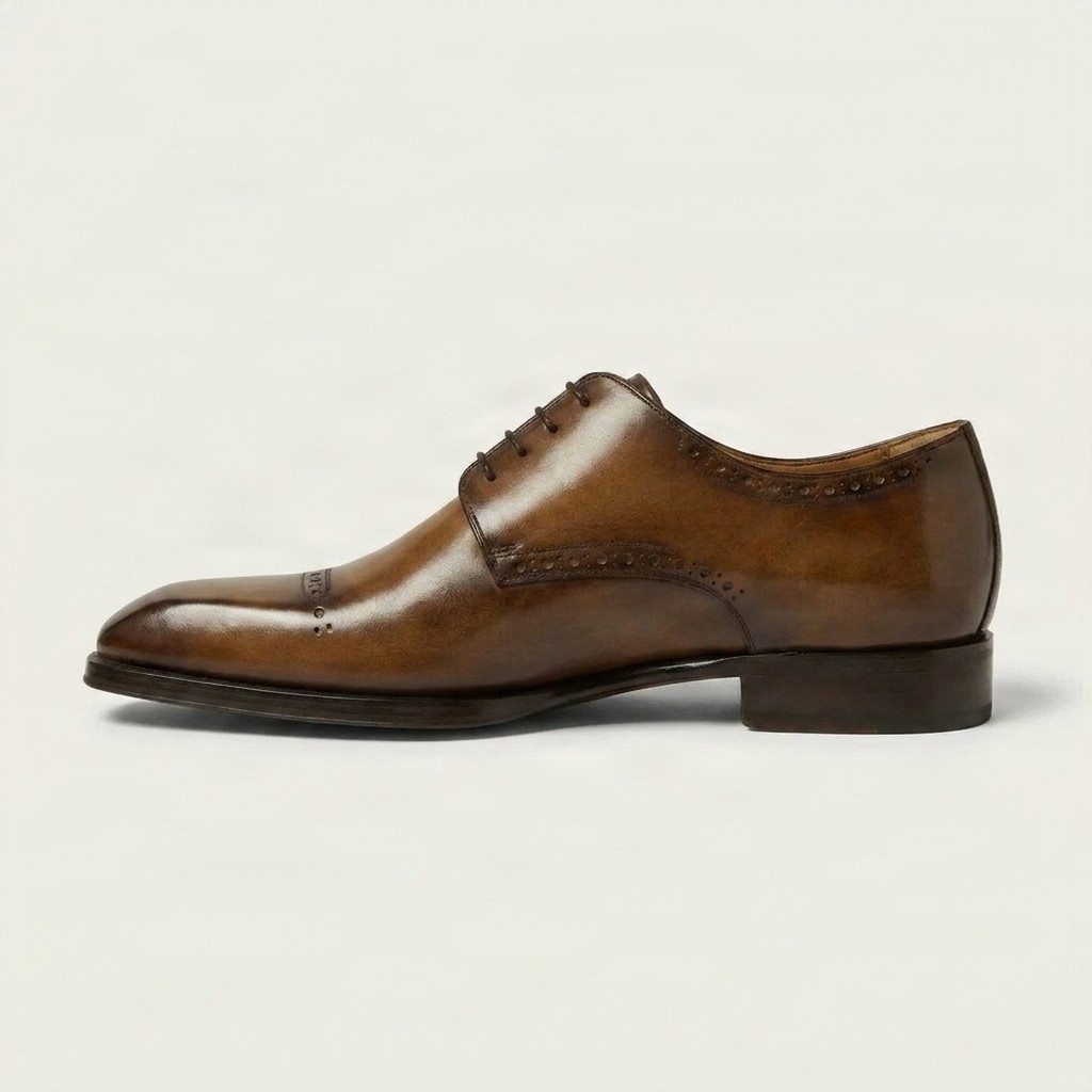 Brown leather cap toe brogues dark for men