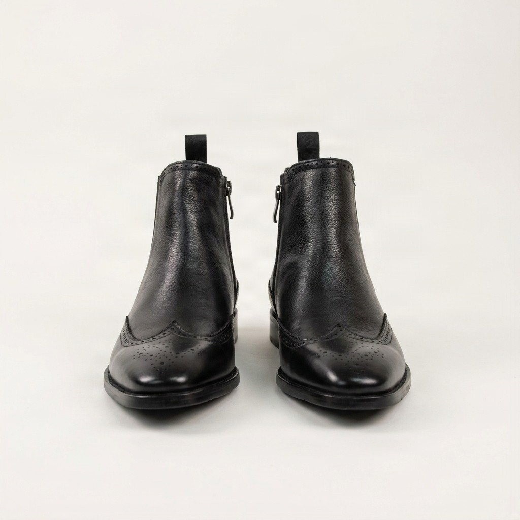 Black leather chelsea boots wingtip for men