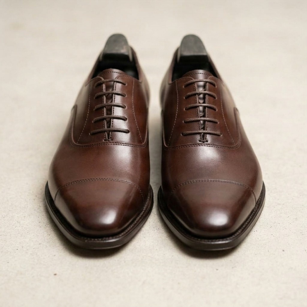 Brown leather oxford shoes cap toe