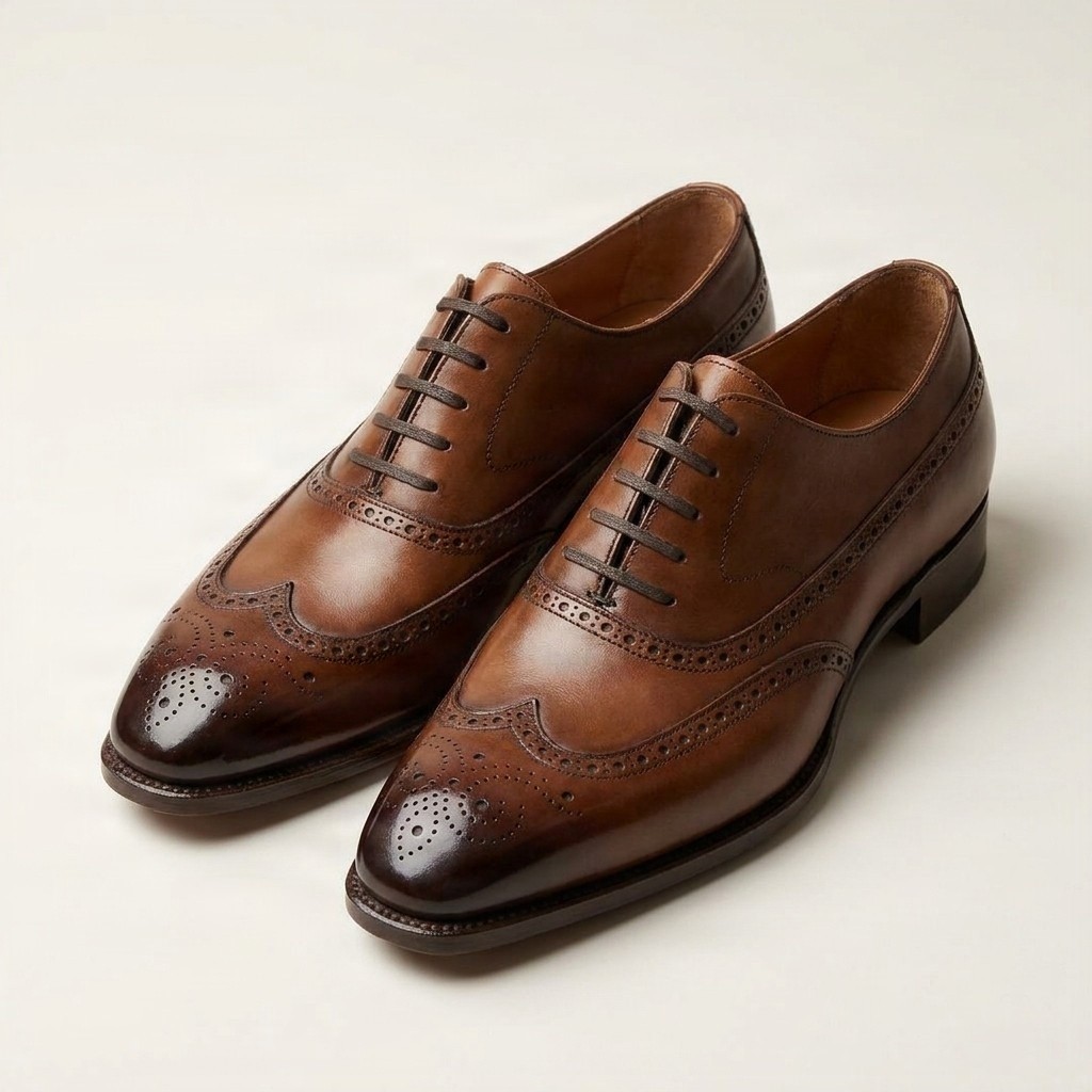 Brown leather wingtip brogues for men