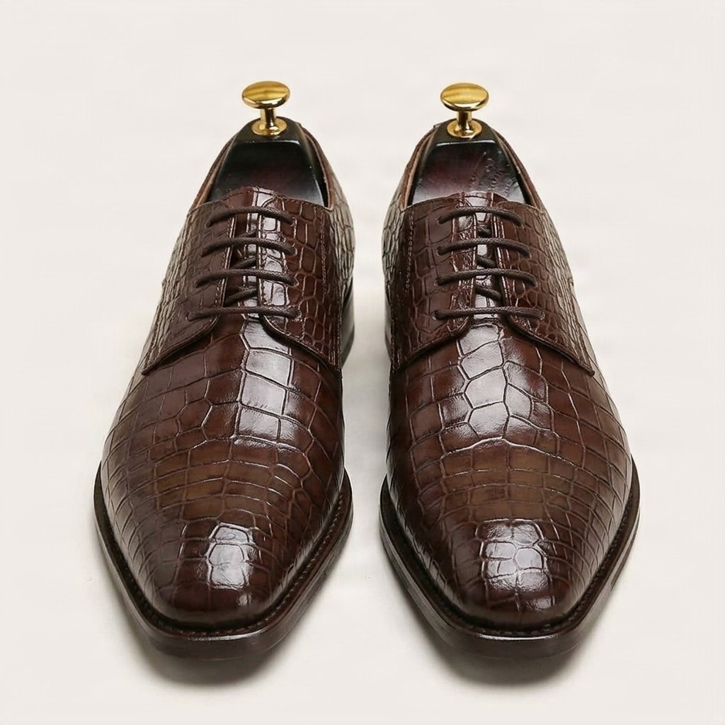 Brown crocodile oxford shoes for men