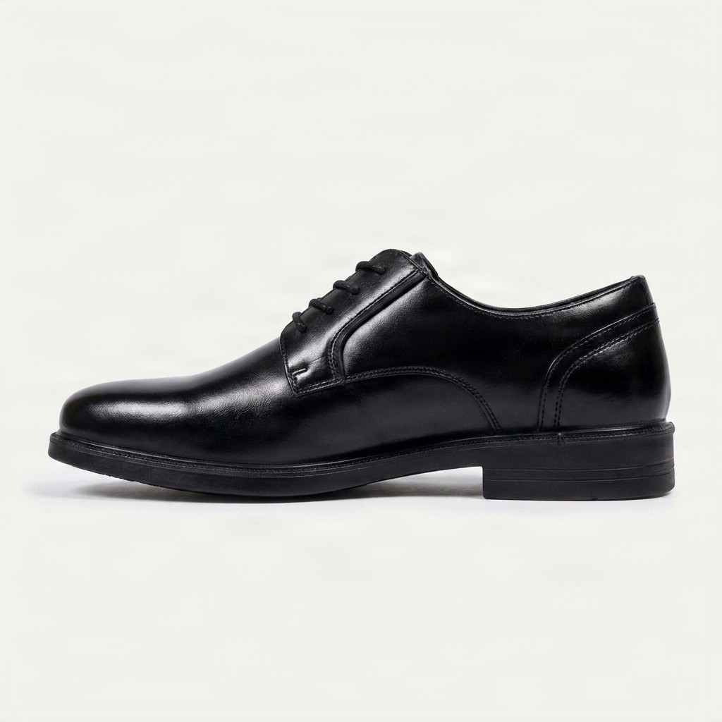 Black leather derby shoes for men