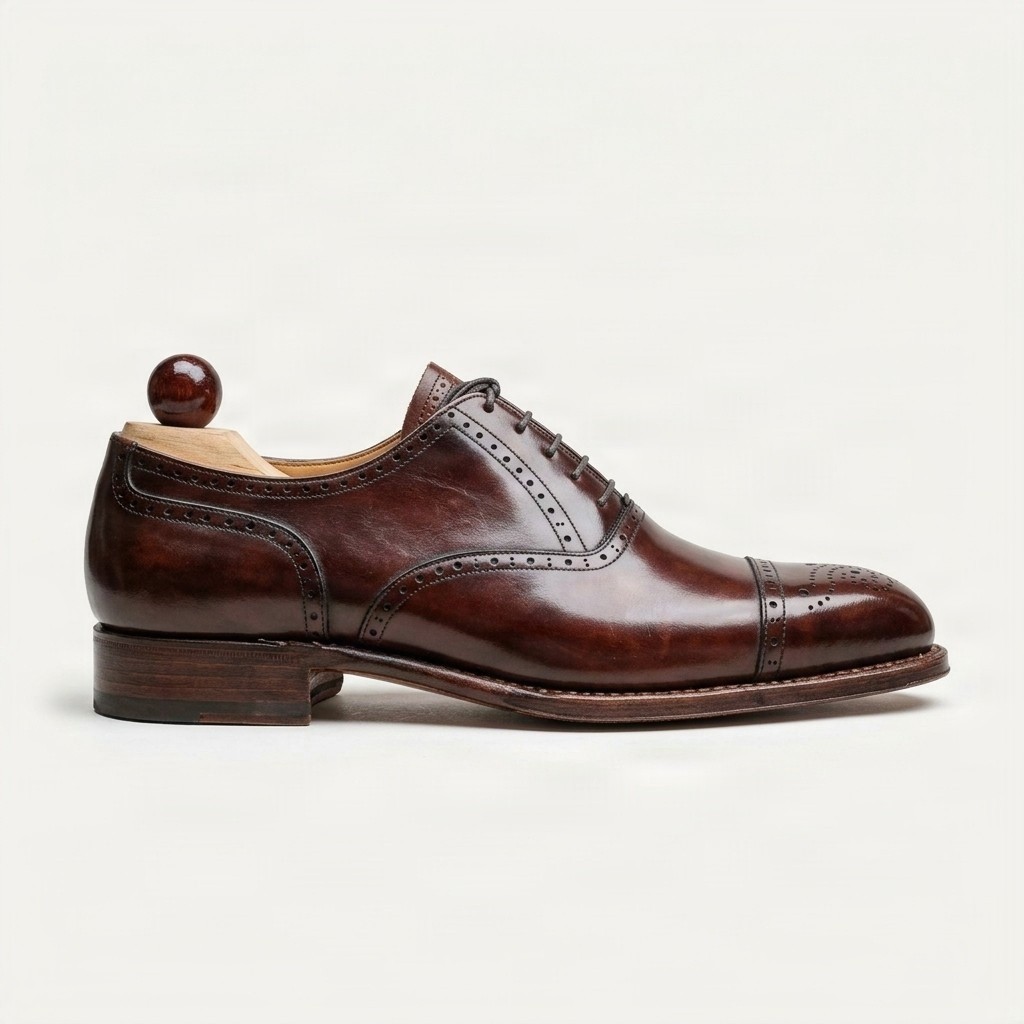 Brown leather cap toe brogues medallion for men