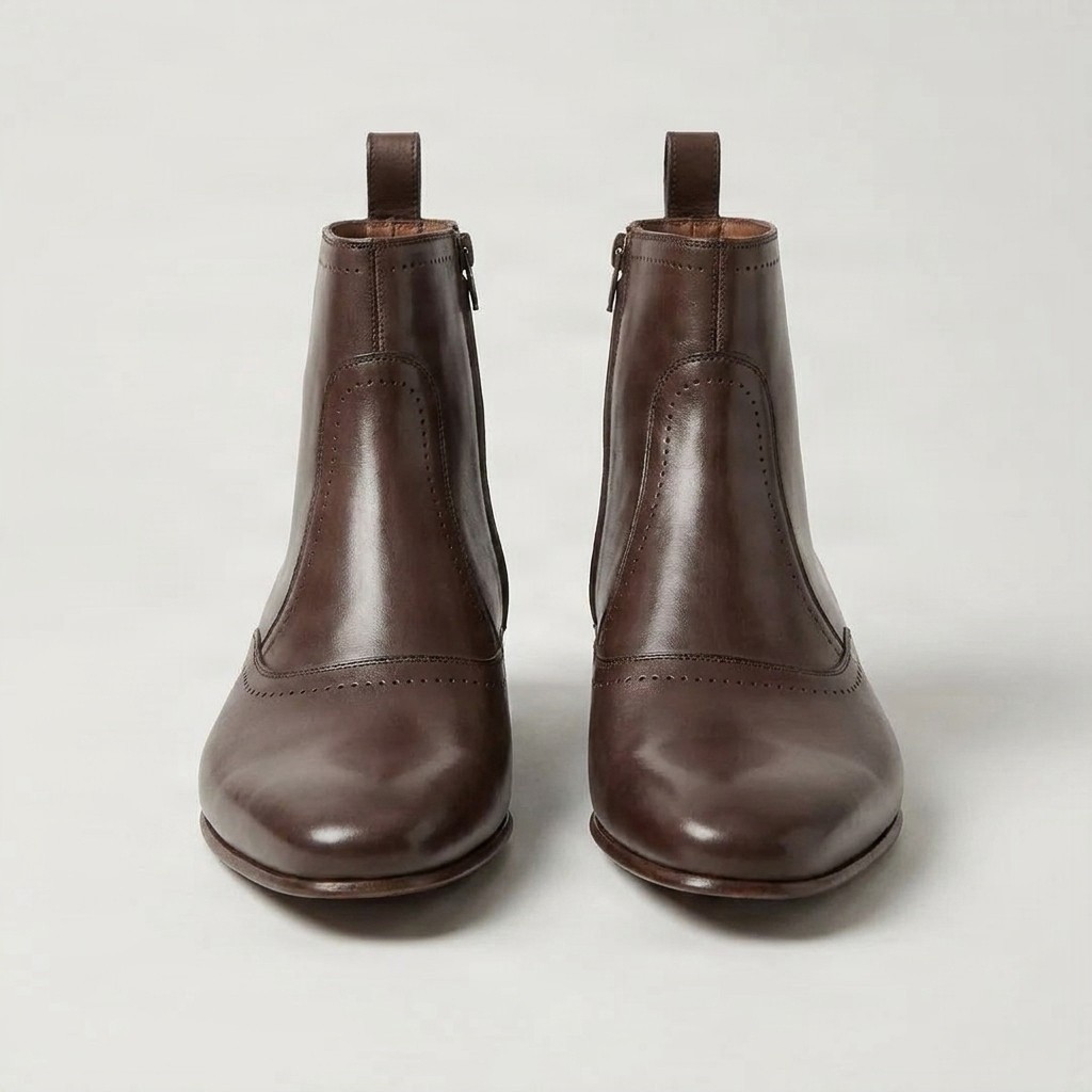 Men's brown leather dress boots side zip