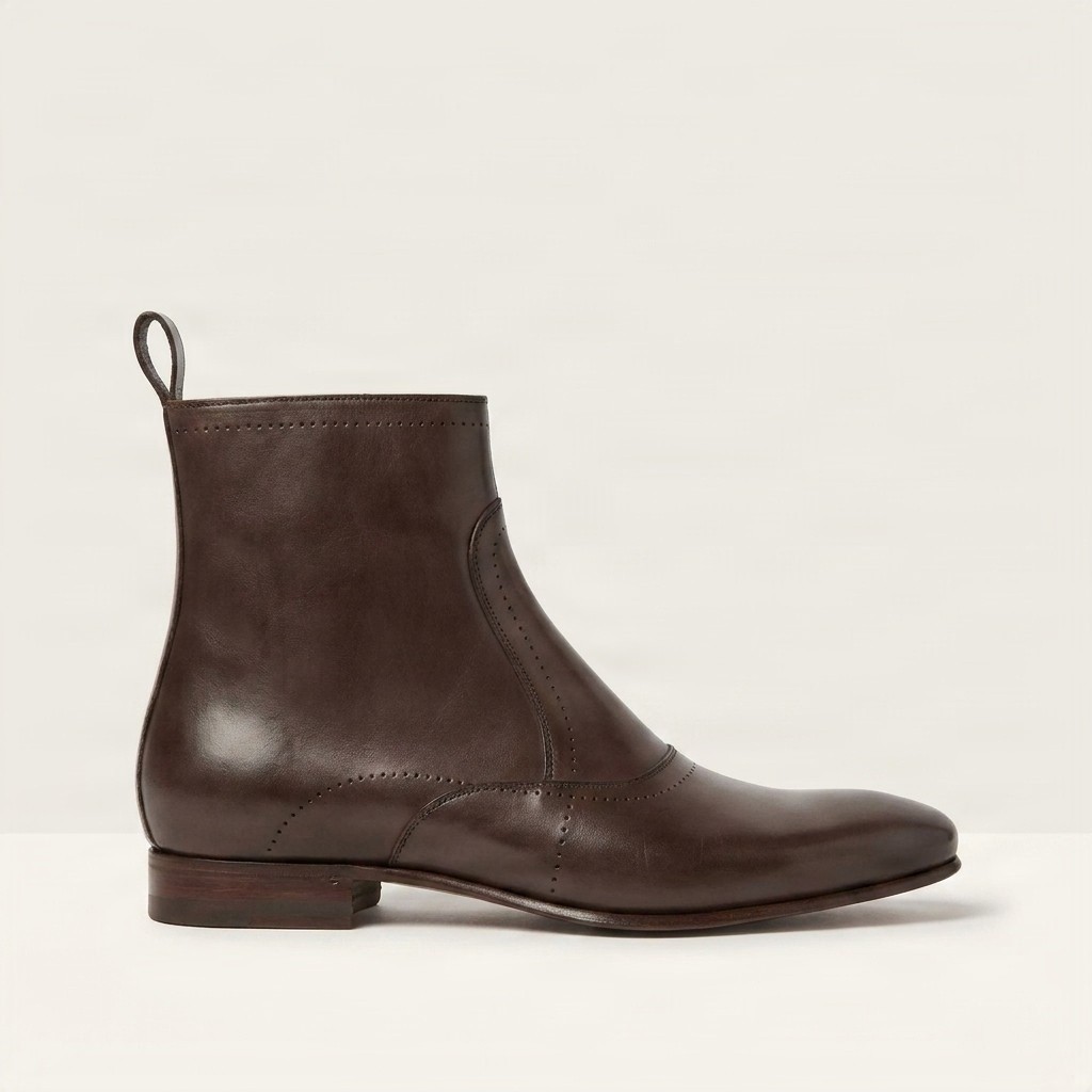 Men's leather dress boots side zip in brown