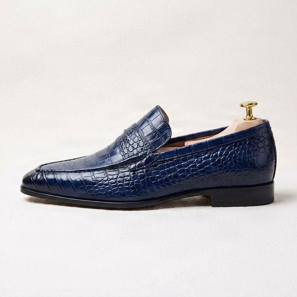 Men's crocodile penny loafers in navy