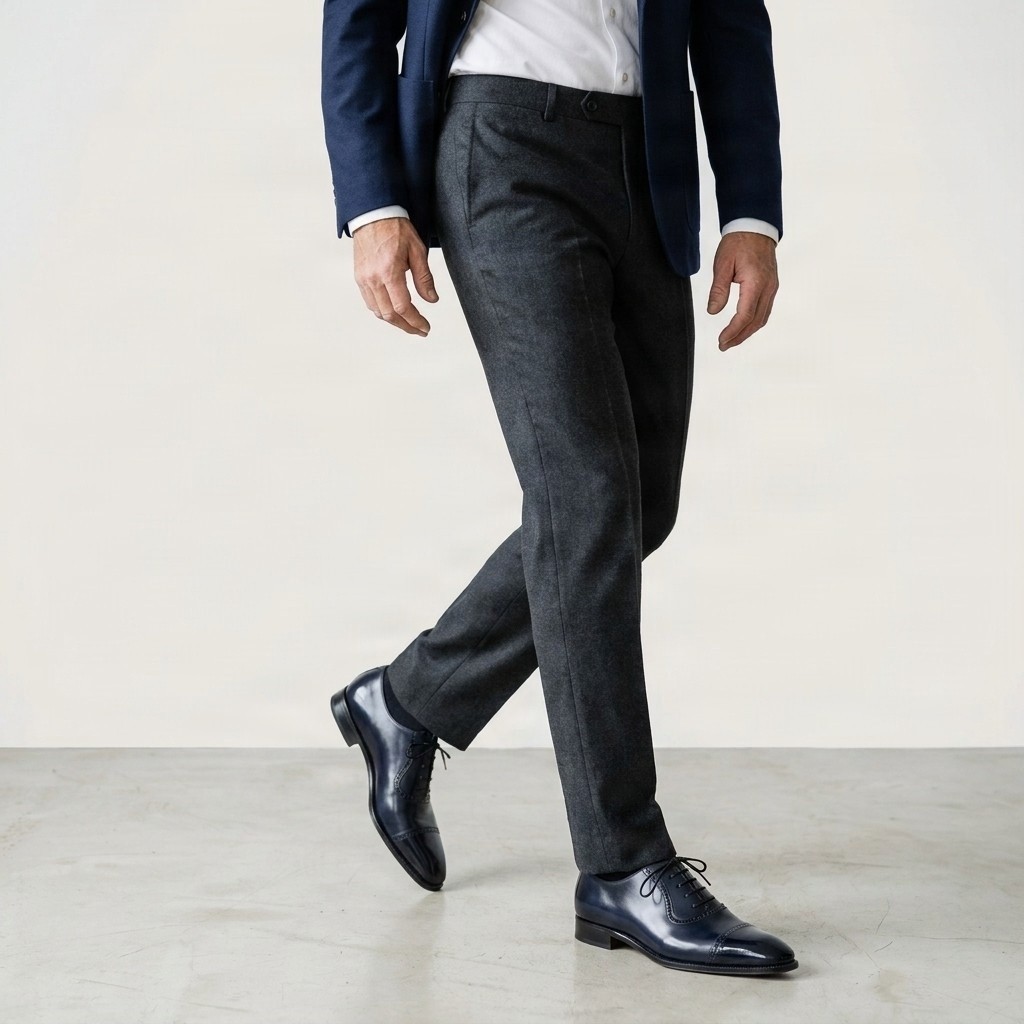 Men's leather cap toe brogues in navy