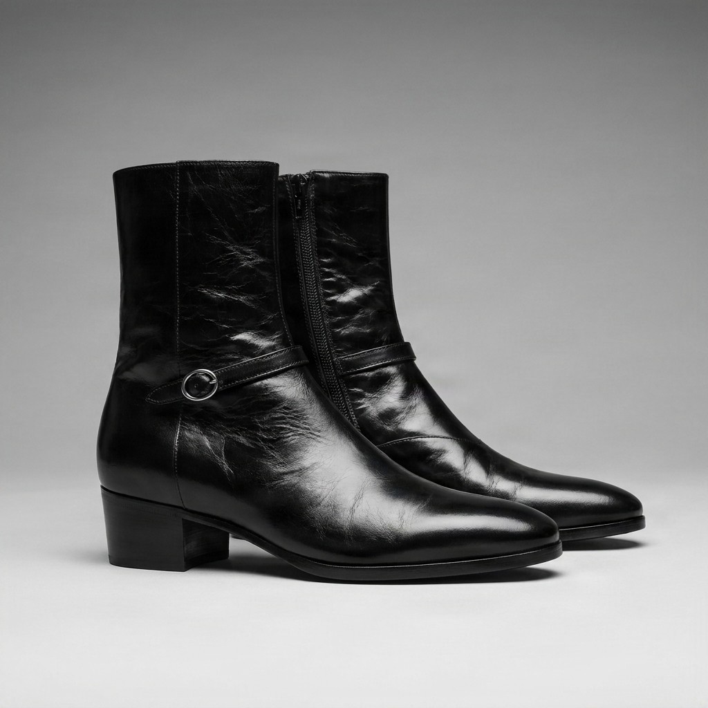 Black leather jodhpur boots pointed toe for men