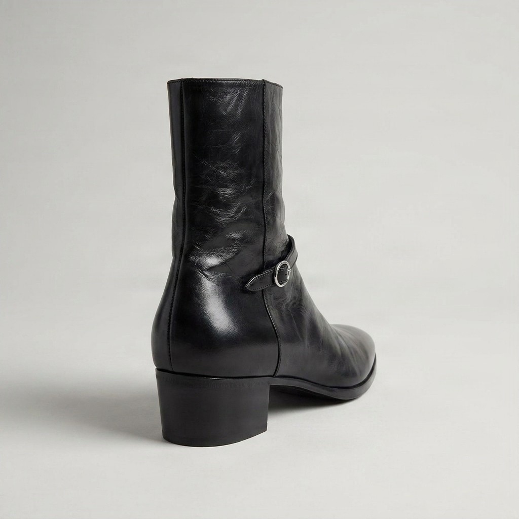 Men's black leather jodhpur boots pointed toe