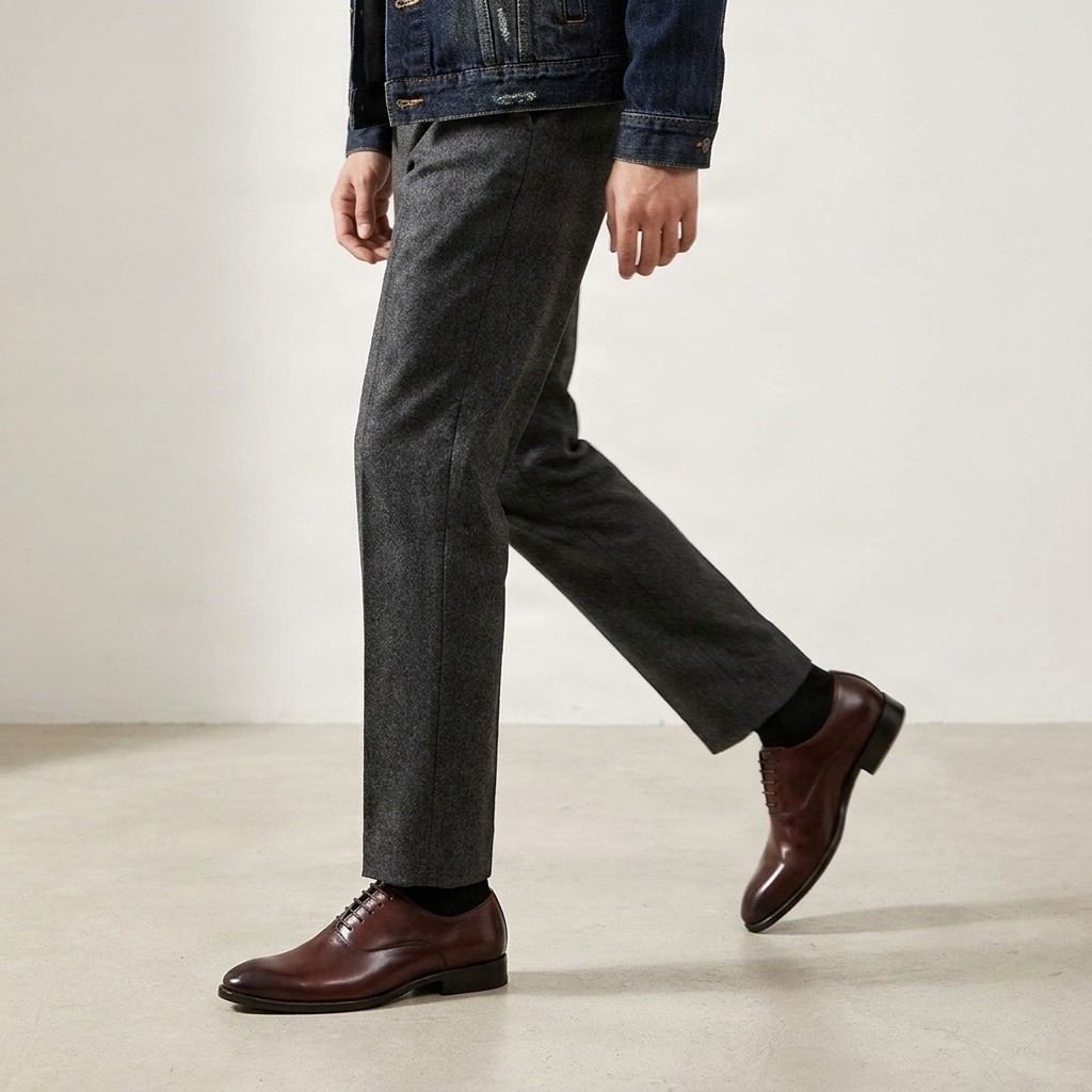 Burgundy leather oxford shoes for men