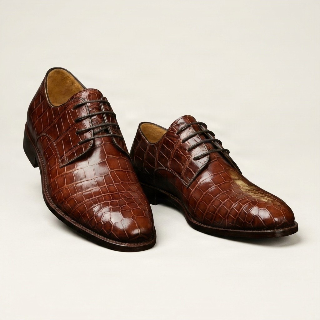 Brown crocodile oxford shoes scale for men