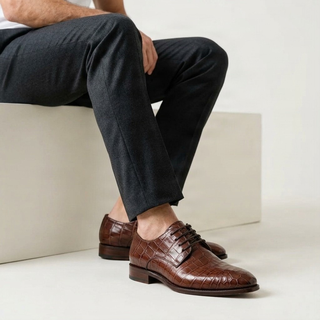 Men's crocodile oxford shoes scale in brown