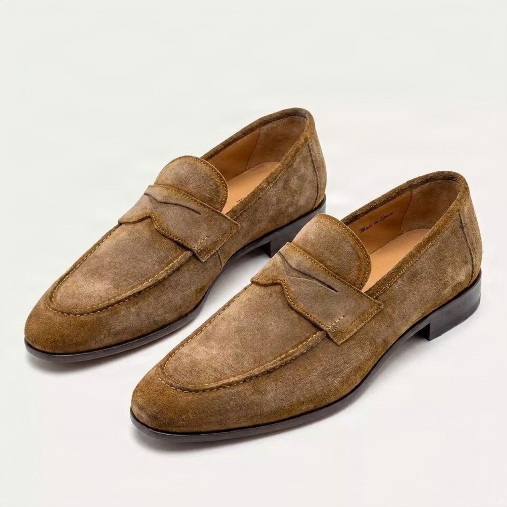 Men's suede penny loafers saddle in brown