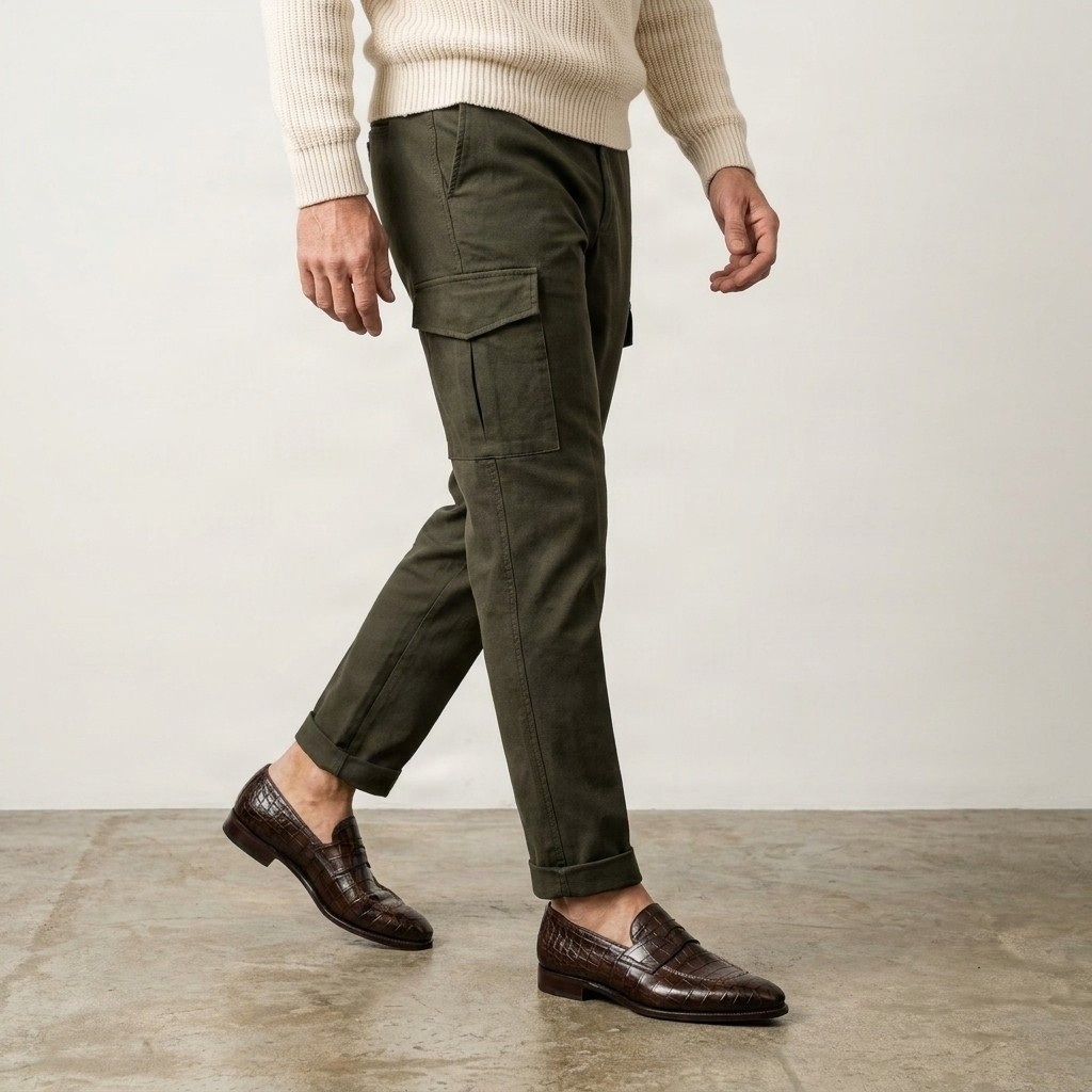 Men's brown crocodile penny loafers