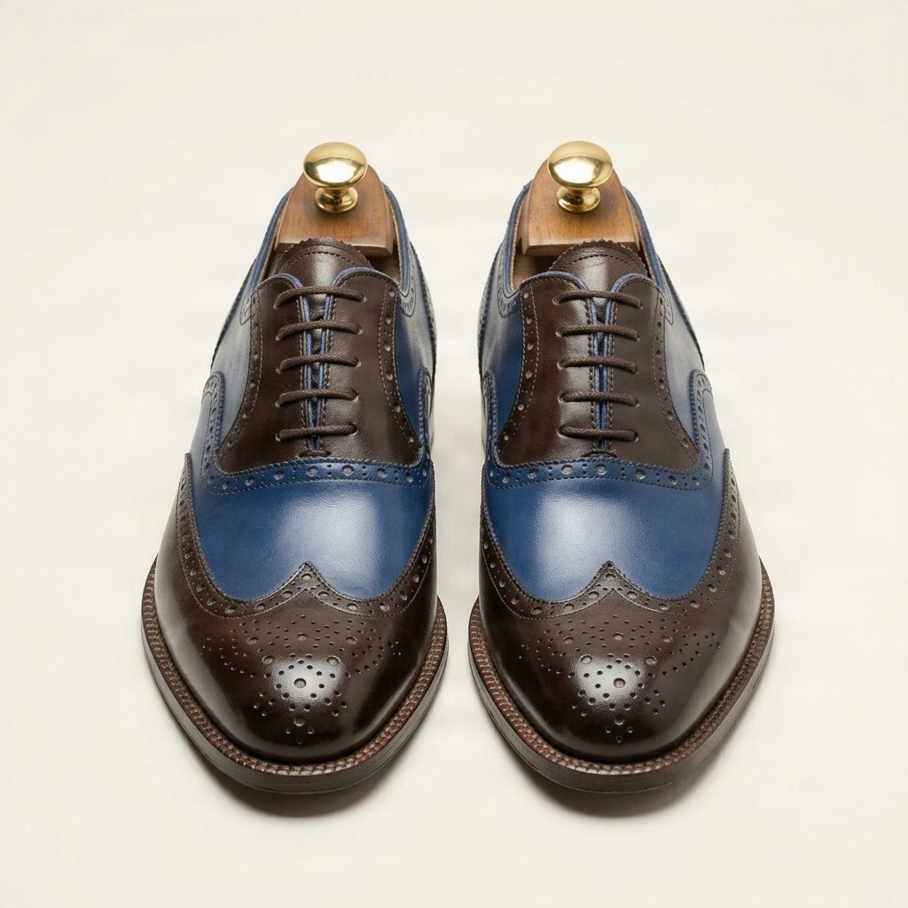 Men's blue and brown leather brogues