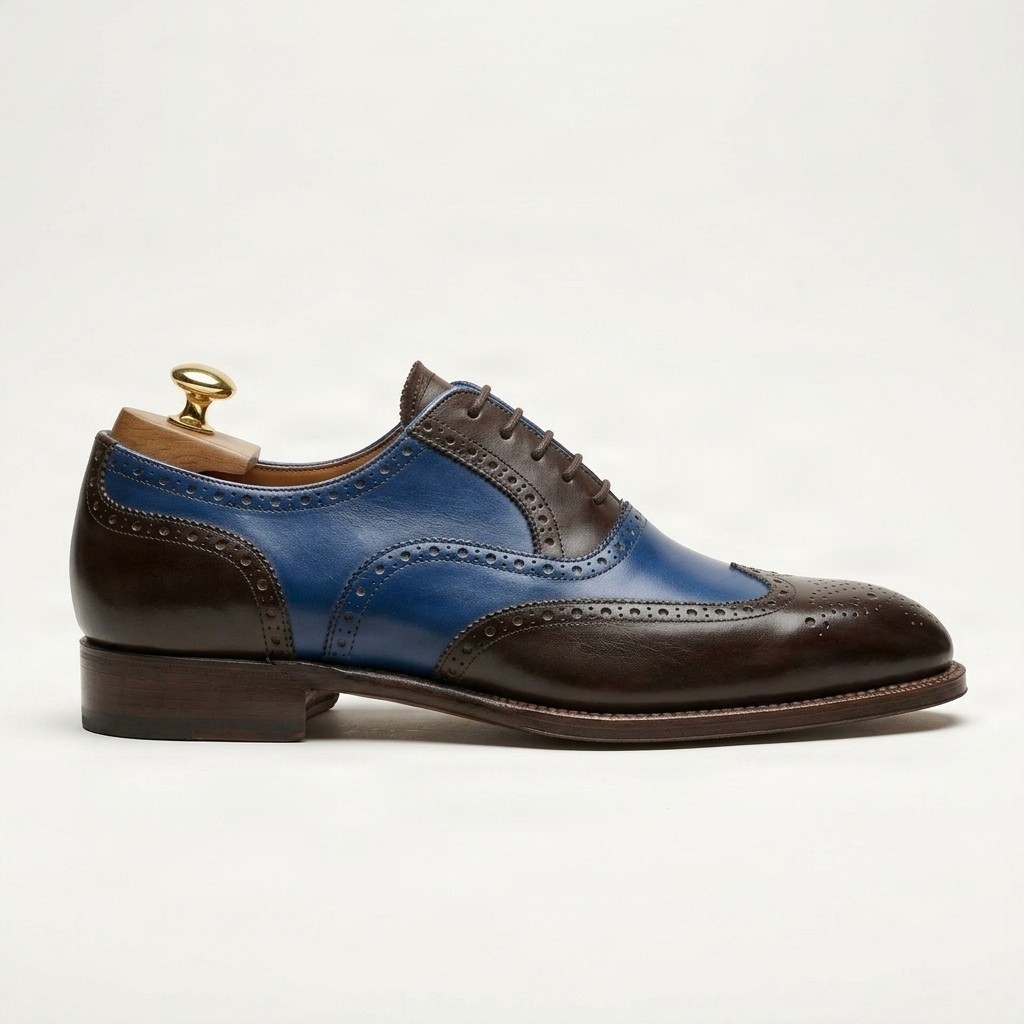 Blue and brown leather brogues for men