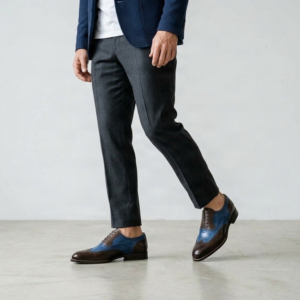 Men's leather brogues in blue and brown