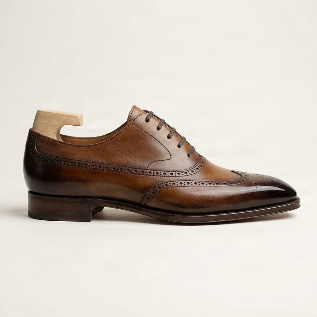 Men's leather wingtip brogues darker in brown